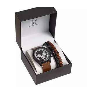 New I.N.C. International Concepts Men's Brown Leather Watch And Bracelet…
